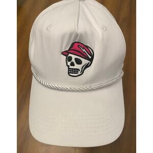 Devereux Golf White Snapback Hat Skull Rope Brim DV RX Play More Complain Less